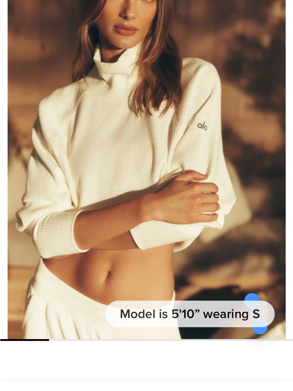 ALO Yoga Cream Waffle Weekend Mock Turtleneck Cropped Sweater